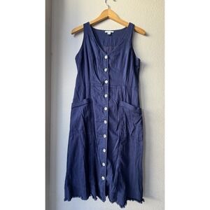 PURE NAVY Button Front Sleeveless Jumper Dress Size M Cotton Modest Navy Pocket